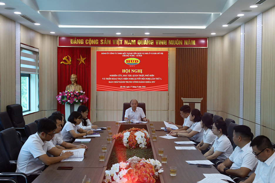 Đảng bộ Công ty HUDS hoàn thành đợt nghiên cứu, học tập, quán triệt Nghị quyết Hội nghị Trung ương 3 khóa XIV.